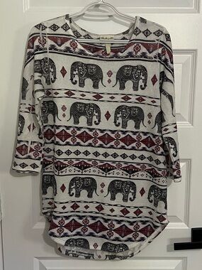 100 - Daze Elephant Print Tunic Top in Cream, Black & Burgundy